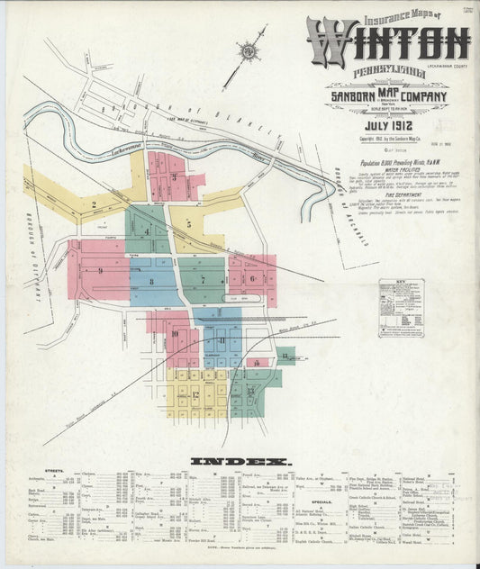 Sanborn Fire Insurance Map from Winton, Lackawanna County, Pennsylvania (1912), Sheet #0001 - Historic Sanborn Fire Insurance Map Print, vintage old map wall art, antique decor, genealogy gift, Pennsylvania Pennsylvania map