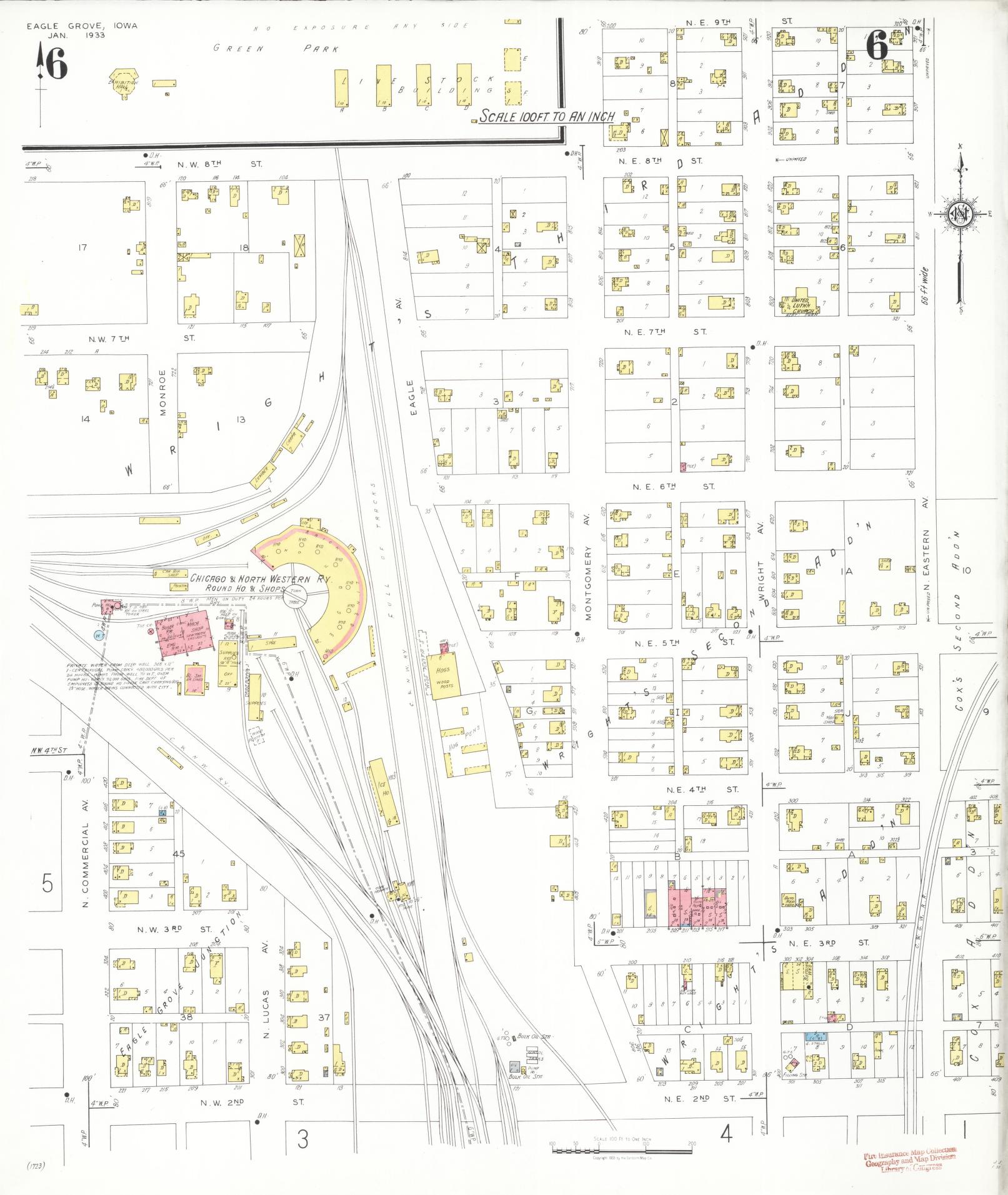 Sanborn Fire Insurance Map from Eagle Grove, Wright County, Iowa (1933), Sheet #0006 - Historic Sanborn Fire Insurance Map Print, vintage old map wall art