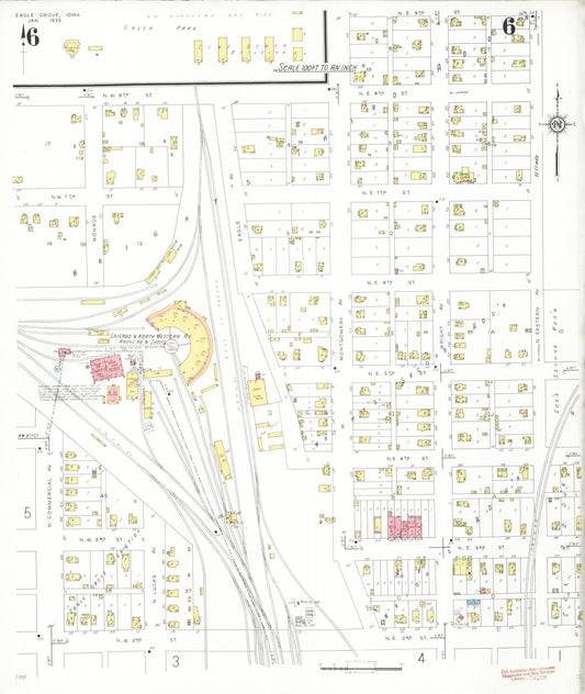 Sanborn Fire Insurance Map from Eagle Grove, Wright County, Iowa (1933), Sheet #0006 - Historic Sanborn Fire Insurance Map Print, vintage old map wall art