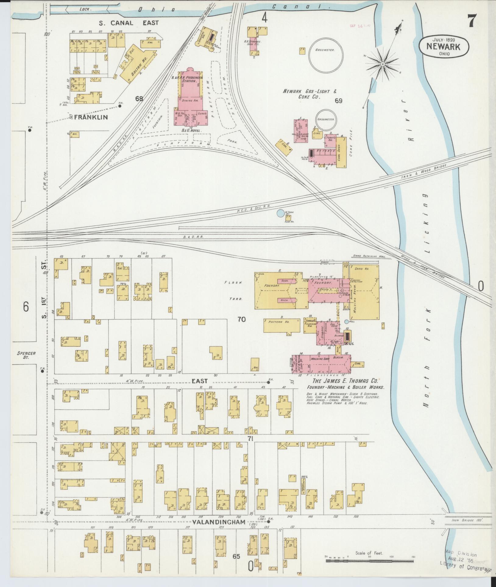Sanborn Fire Insurance Map from Newark, Licking County, Ohio (1899), Sheet #0007 - Historic Sanborn Fire Insurance Map Print, vintage old map wall art, antique decor, genealogy gift, Ohio Ohio map