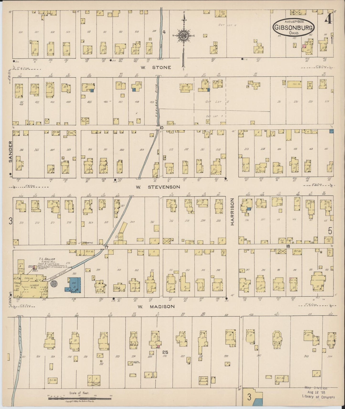 Sanborn Fire Insurance Map from Gibsonburg, Sandusky County, Ohio (1922), Sheet #0004 - Historic Sanborn Fire Insurance Map Print, vintage old map wall art, antique decor, genealogy gift, Ohio Ohio map