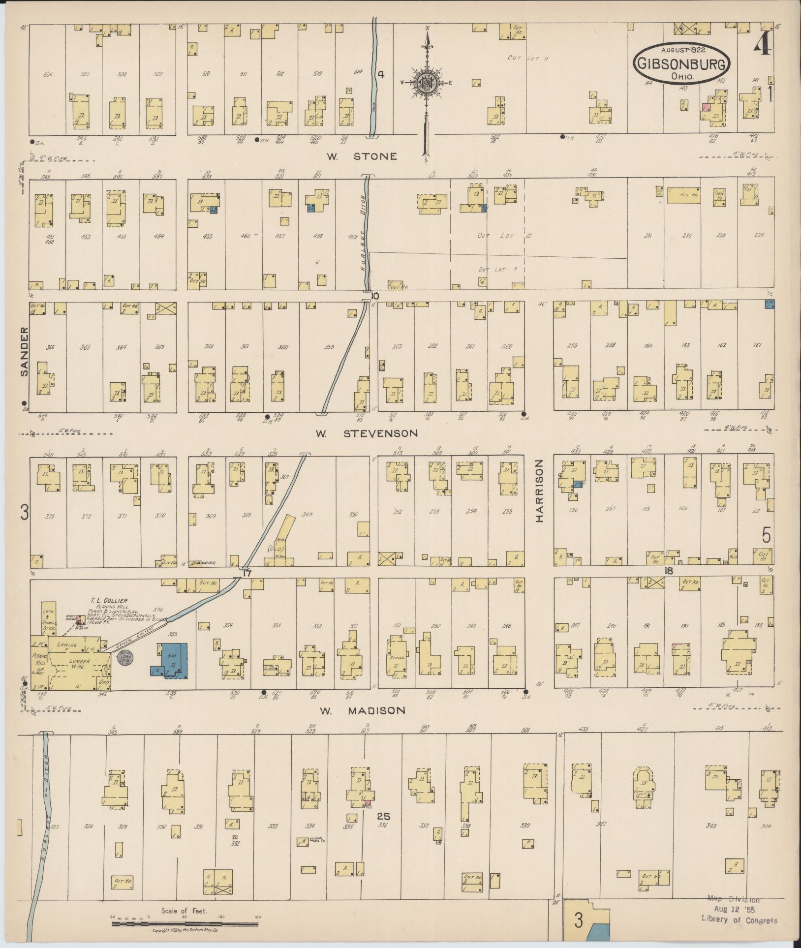 Sanborn Fire Insurance Map from Gibsonburg, Sandusky County, Ohio (1922), Sheet #0004 - Historic Sanborn Fire Insurance Map Print, vintage old map wall art, antique decor, genealogy gift, Ohio Ohio map