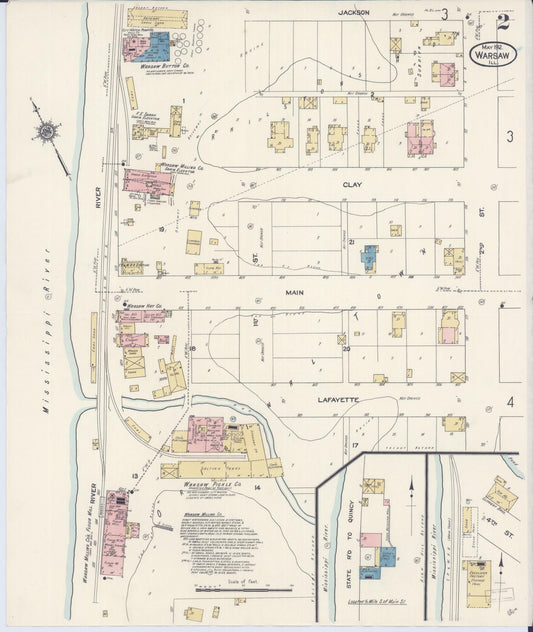 Sanborn Fire Insurance Map from Warsaw, Hancock County, Illinois (1912), Sheet #0002 - Historic Sanborn Fire Insurance Map Print, vintage old map wall art, antique decor, genealogy gift, Illinois Illinois map
