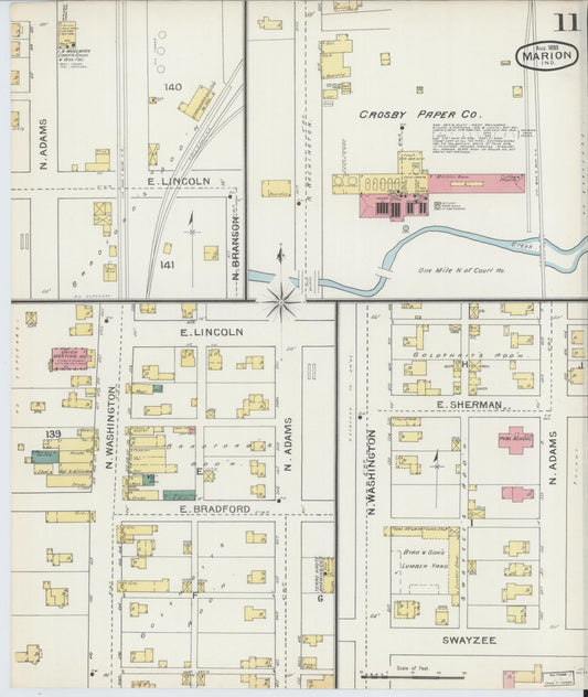 Sanborn Fire Insurance Map from Marion, Grant County, Indiana (1893), Sheet #0011 - Historic Sanborn Fire Insurance Map Print, vintage old map wall art, antique decor, genealogy gift, Indiana Indiana map