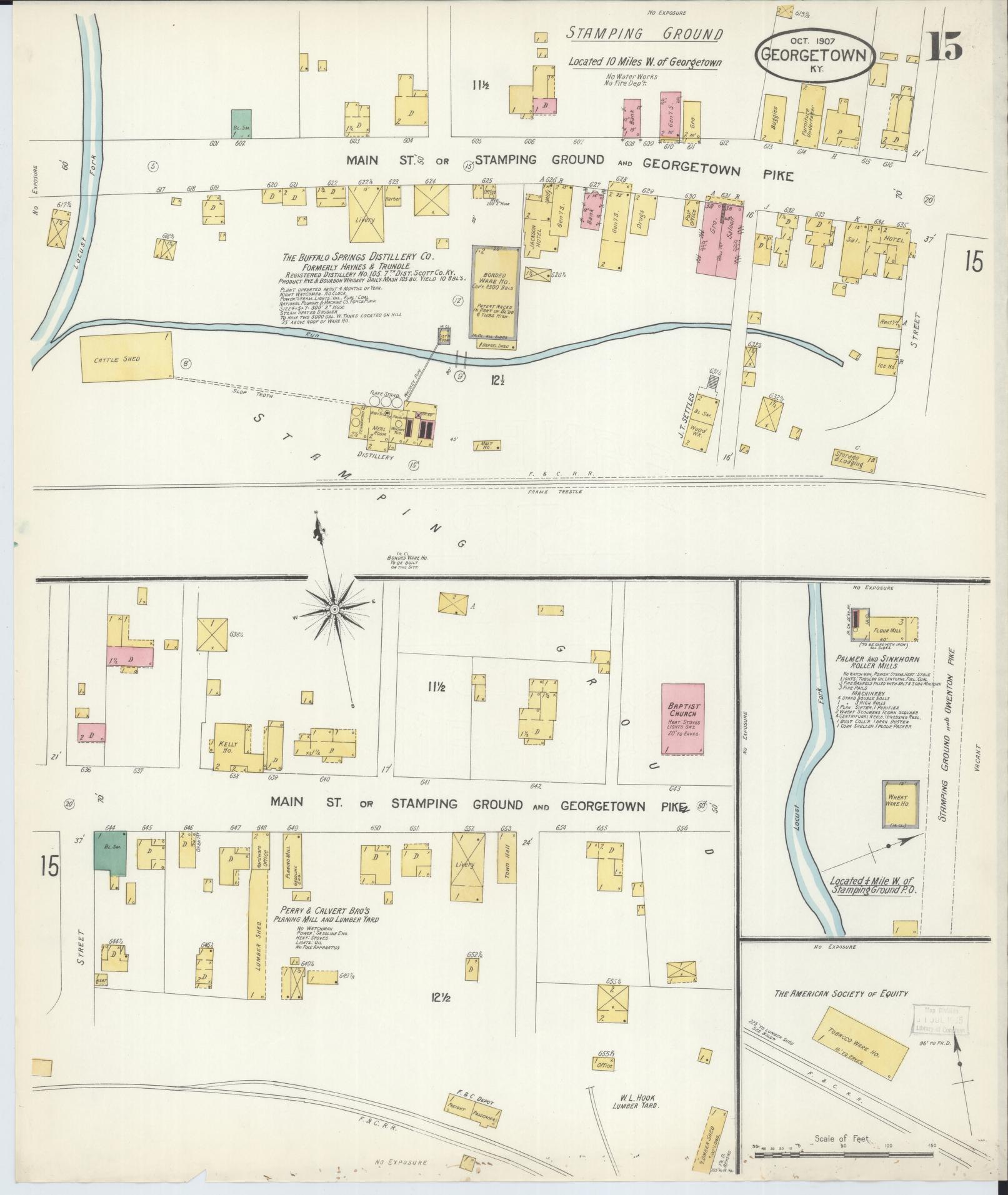 Sanborn Fire Insurance Map from Georgetown, Scott County, Kentucky (1907), Sheet #0015 - Historic Sanborn Fire Insurance Map Print, vintage old map wall art, antique decor, genealogy gift, Kentucky Kentucky map