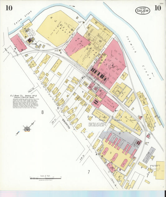 Sanborn Fire Insurance Map from Salem, Salem County, New Jersey (1923), Sheet #0010 - Historic Sanborn Fire Insurance Map Print, vintage old map wall art, antique decor, genealogy gift, New Jersey New Jersey map