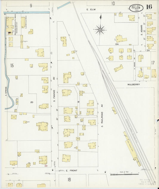 Sanborn Fire Insurance Map from Tyler, Smith County, Texas (1907), Sheet #0016 - Historic Sanborn Fire Insurance Map Print, vintage old map wall art, antique decor, genealogy gift, Texas Texas map