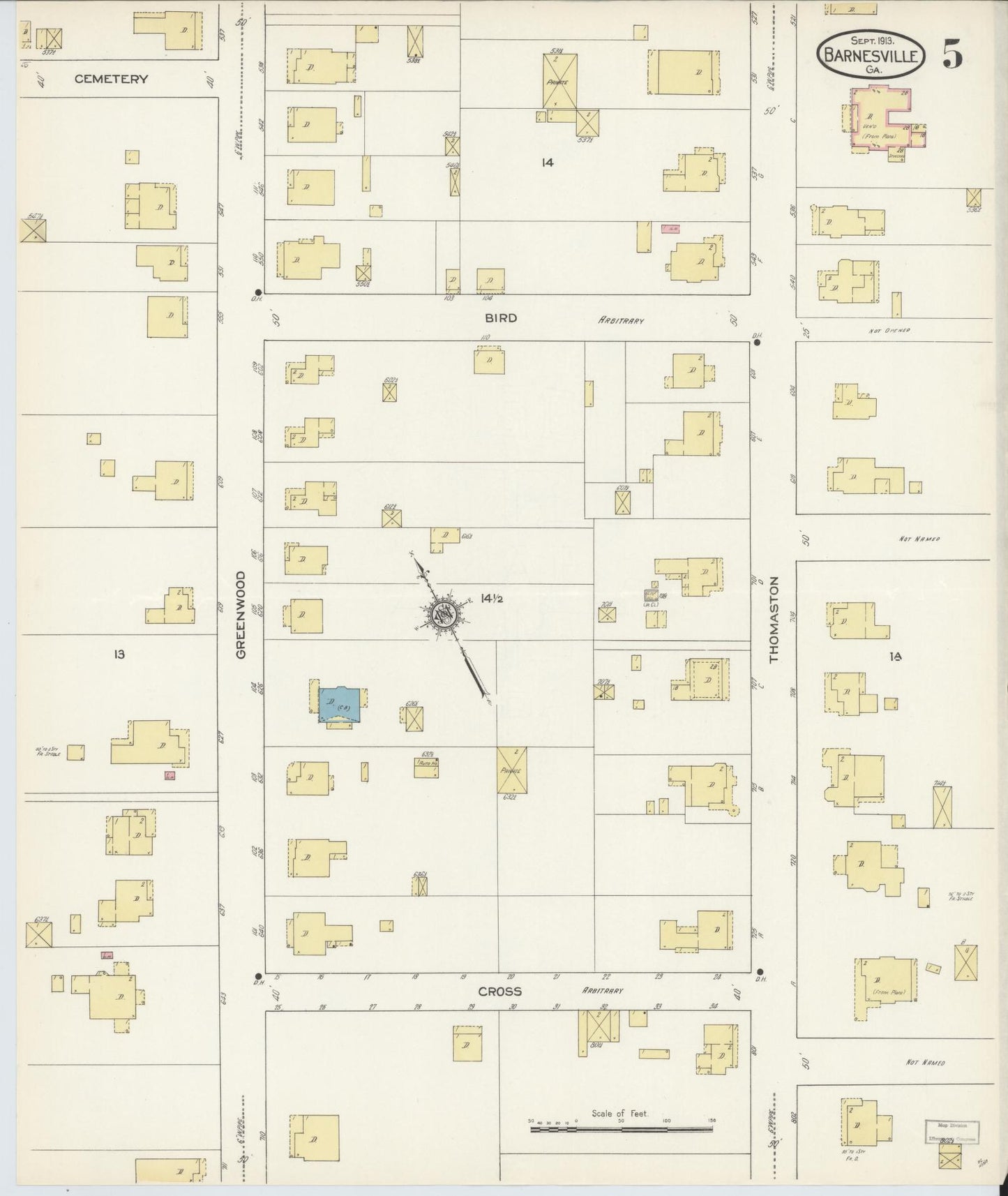 Sanborn Fire Insurance Map from Barnesville, Lamar County, Georgia (1913), Sheet #0005 - Complete Map Set gallery image, historic Sanborn map, vintage wall art, Georgia Georgia