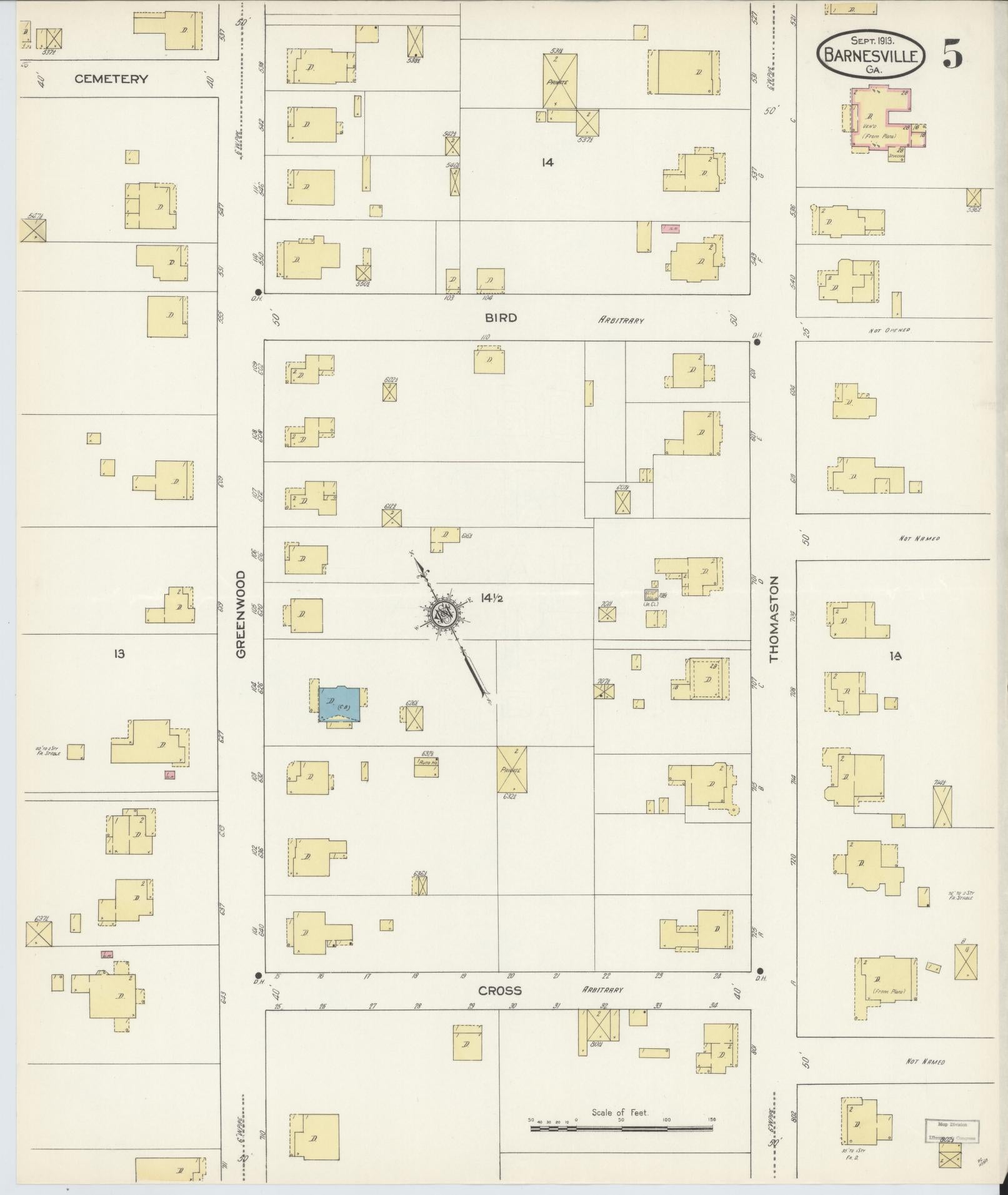 Sanborn Fire Insurance Map from Barnesville, Lamar County, Georgia (1913), Sheet #0005 - Complete Map Set gallery image, historic Sanborn map, vintage wall art, Georgia Georgia