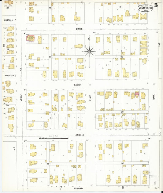 Sanborn Fire Insurance Map from Waterloo, Black Hawk County, Iowa (1900), Sheet #0005 - Historic Sanborn Fire Insurance Map Print, vintage old map wall art