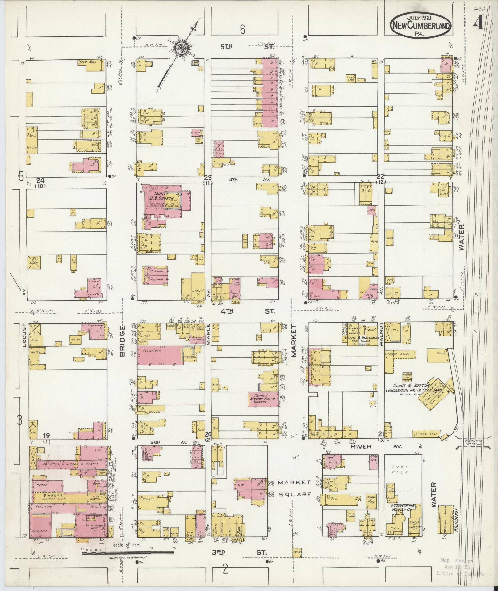 Sanborn Fire Insurance Map from New Cumberland, Cumberland County, Pennsylvania (1921), Sheet #0004 - Complete Map Set gallery image, historic Sanborn map, vintage wall art, Pennsylvania Pennsylvania
