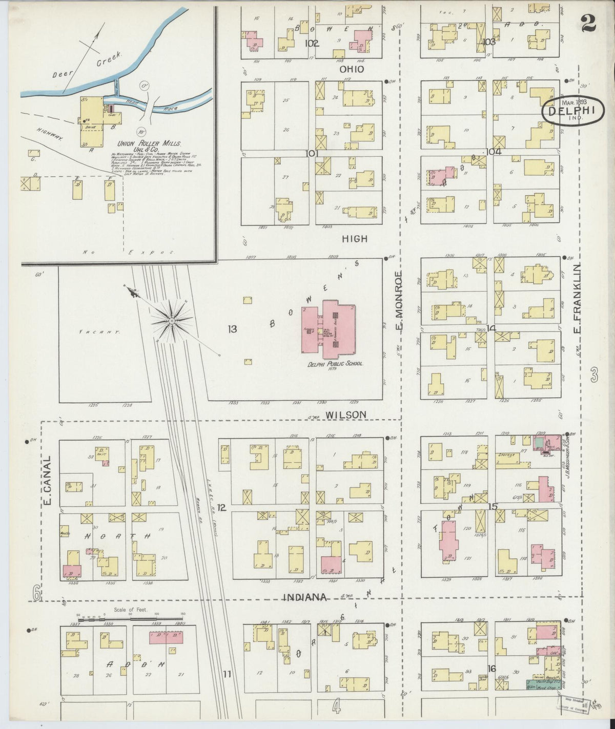 Sanborn Fire Insurance Map from Delphi, Carroll County, Indiana (1893), Sheet #0002 - Historic Sanborn Fire Insurance Map Print, vintage old map wall art, antique decor, genealogy gift, Indiana Indiana map