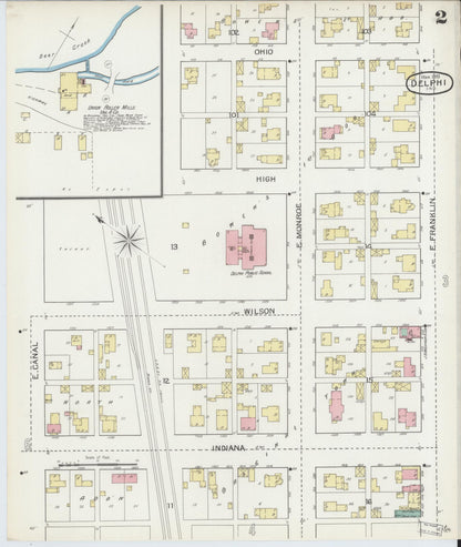 Sanborn Fire Insurance Map from Delphi, Carroll County, Indiana (1893), Sheet #0002 - Historic Sanborn Fire Insurance Map Print, vintage old map wall art, antique decor, genealogy gift, Indiana Indiana map