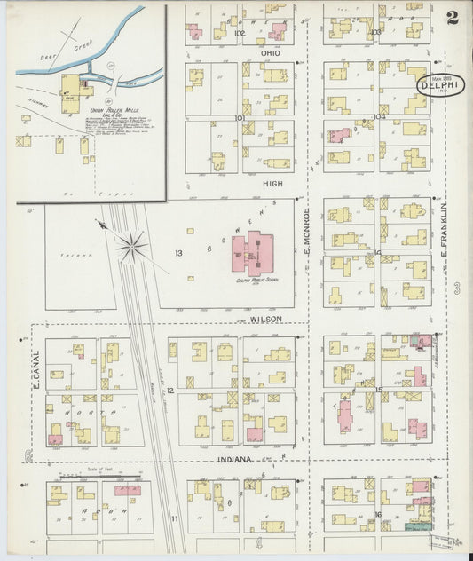Sanborn Fire Insurance Map from Delphi, Carroll County, Indiana (1893), Sheet #0002 - Historic Sanborn Fire Insurance Map Print, vintage old map wall art, antique decor, genealogy gift, Indiana Indiana map