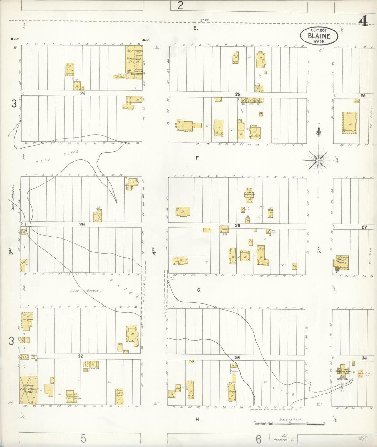 Sanborn Fire Insurance Map from Blaine, Whatcom County, Washington (1902), Sheet #0004 - Historic Sanborn Fire Insurance Map Print, vintage old map wall art, antique decor, genealogy gift, Washington Washington map