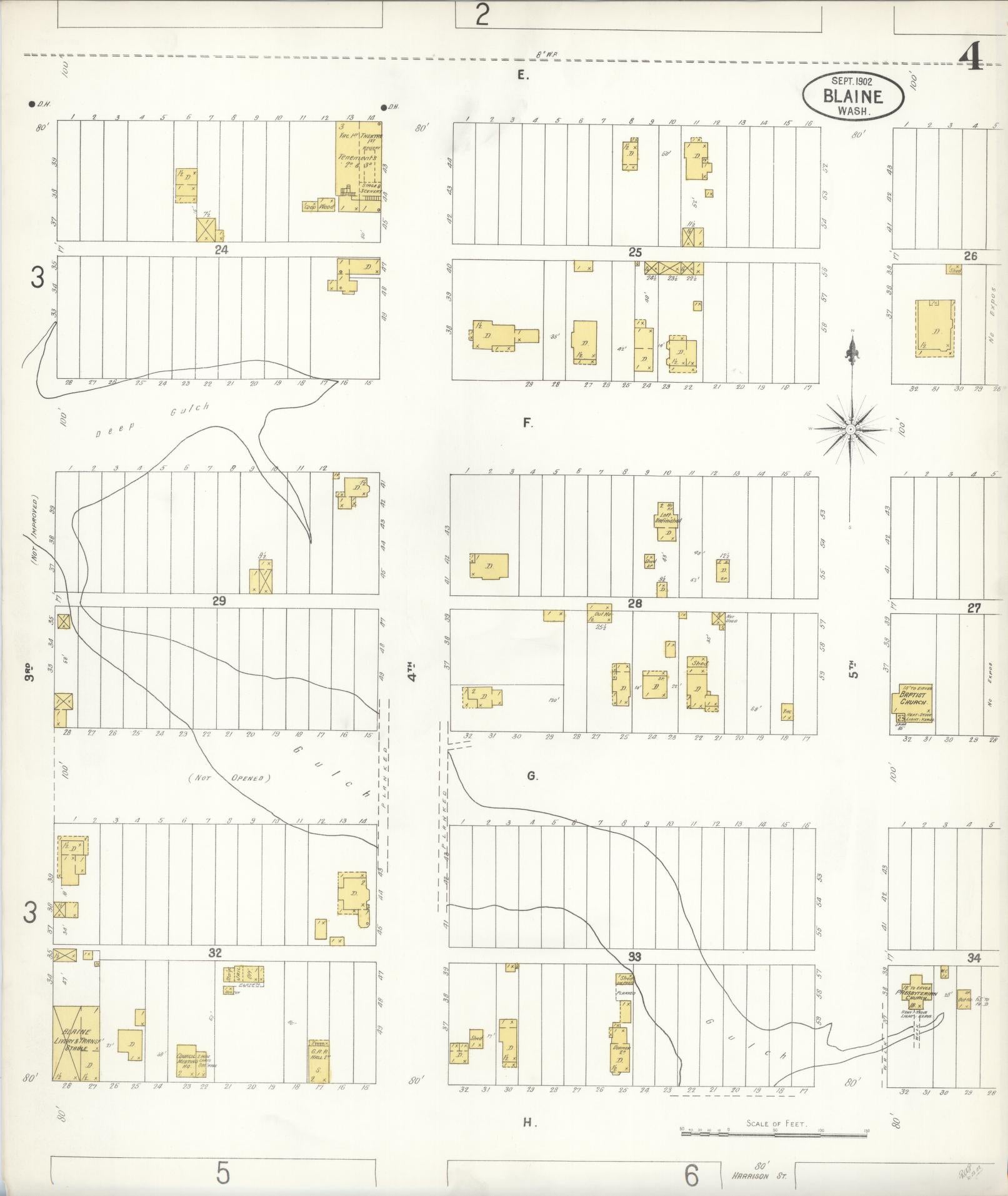 Sanborn Fire Insurance Map from Blaine, Whatcom County, Washington (1902), Sheet #0004 - Historic Sanborn Fire Insurance Map Print, vintage old map wall art, antique decor, genealogy gift, Washington Washington map