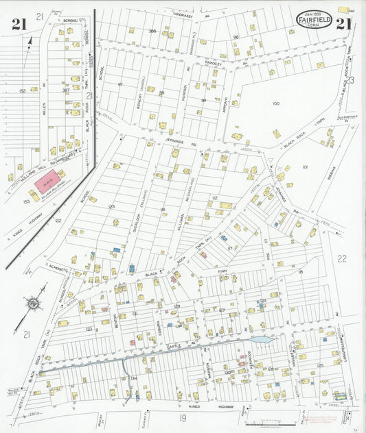 Sanborn Fire Insurance Map from Fairfield, Fairfield County, Connecticut (1930), Sheet #0021 - Historic Sanborn Fire Insurance Map Print, vintage old map wall art, antique decor, genealogy gift, Connecticut Connecticut map