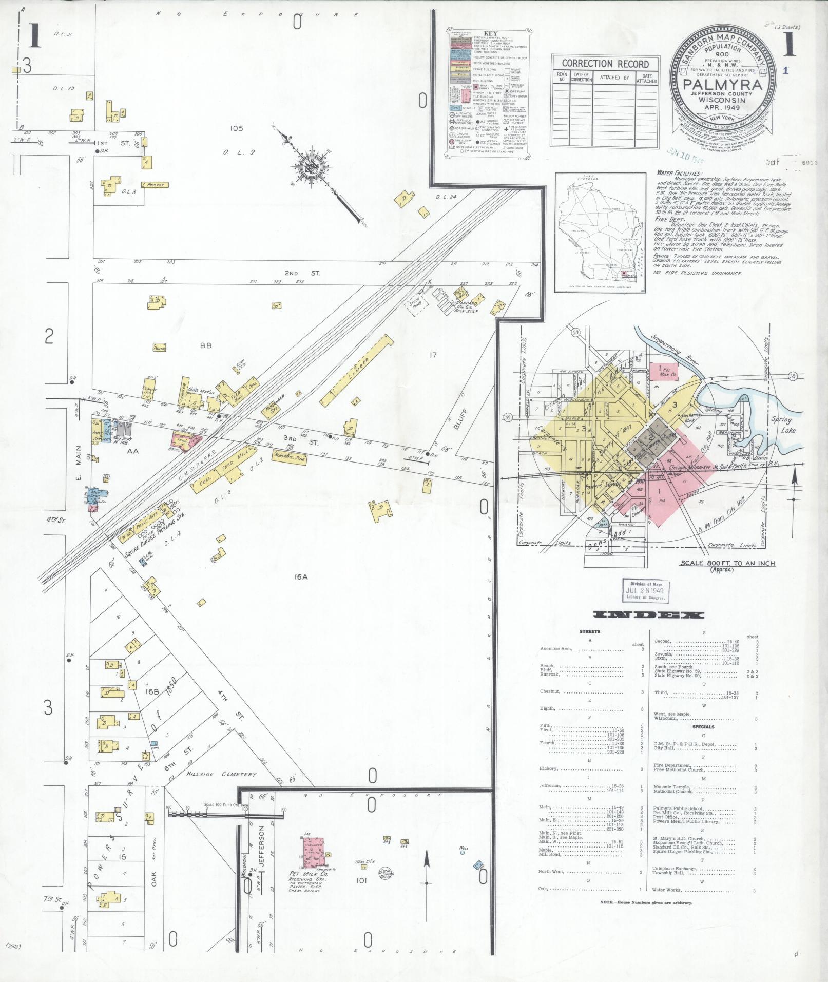Sanborn Fire Insurance Map from Palmyra, Jefferson County, Wisconsin (1949), Sheet #0001 - Complete Map Set gallery image, historic Sanborn map, vintage wall art, Wisconsin Wisconsin