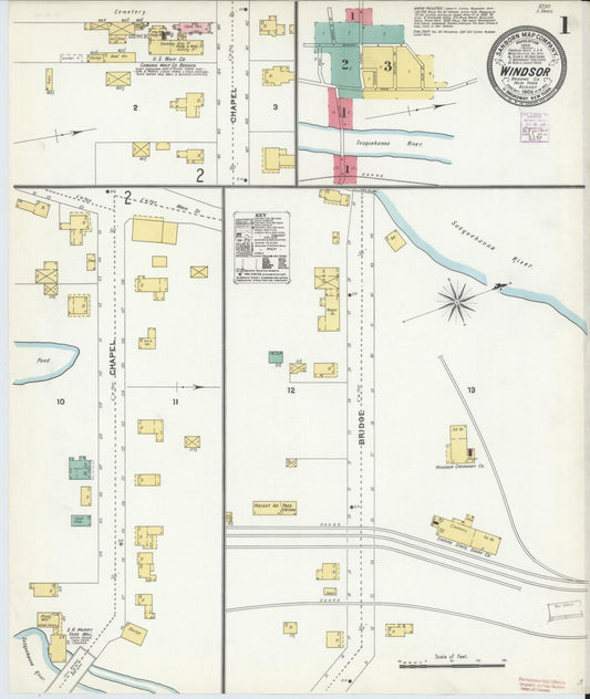 Sanborn Fire Insurance Map from Windsor, Broome County, New York (1905), Sheet #0001 - Historic Sanborn Fire Insurance Map Print, vintage old map wall art, antique decor, genealogy gift, New York New York map