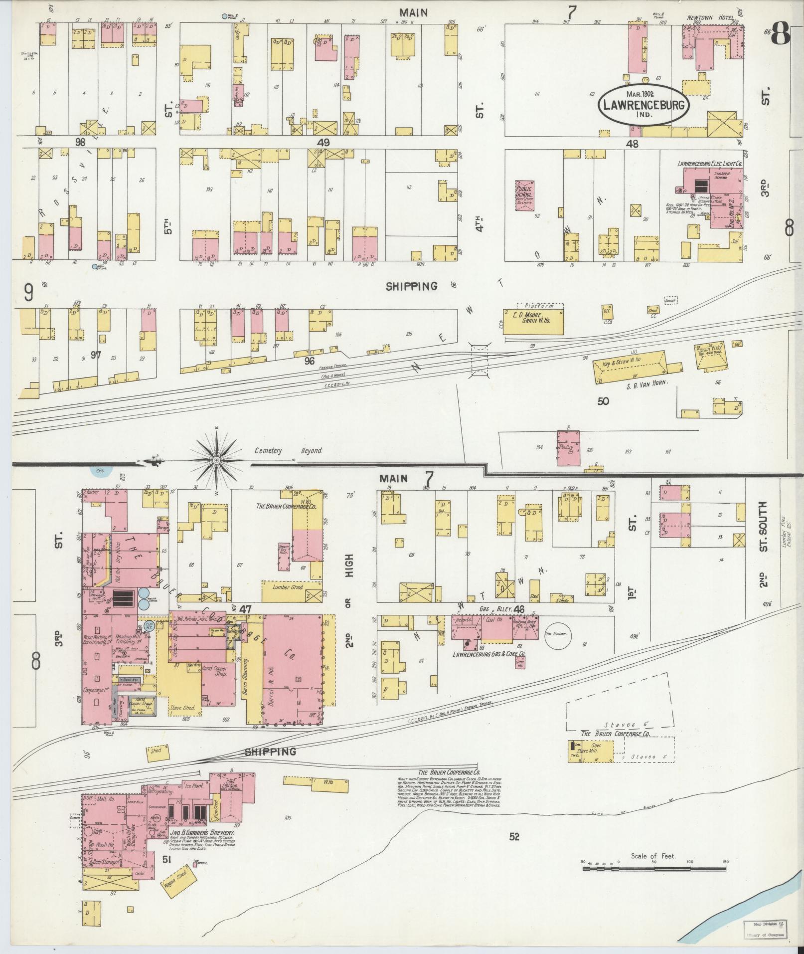 Sanborn Fire Insurance Map from Lawrenceburg, Dearborn County, Indiana (1902), Sheet #0008 - Complete Map Set gallery image, historic Sanborn map, vintage wall art, Indiana Indiana