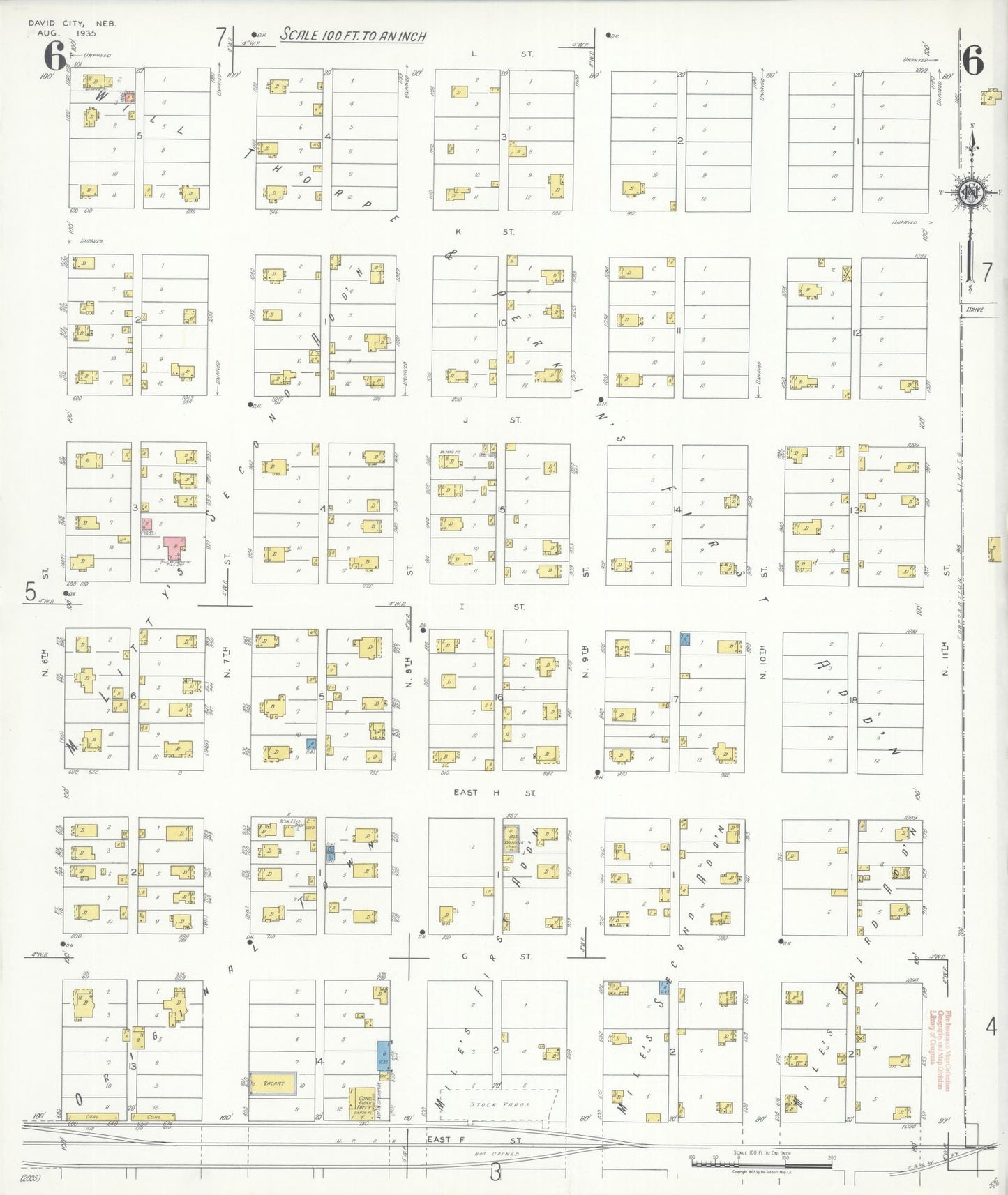 Sanborn Fire Insurance Map from David City, Butler County, Nebraska (1935), Sheet #0006 - Historic Sanborn Fire Insurance Map Print, vintage old map wall art, antique decor, genealogy gift, Nebraska Nebraska map