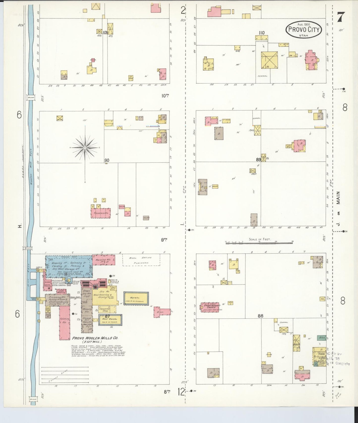 Sanborn Fire Insurance Map from Provo, Utah County, Utah (1900), Sheet #0007 - Complete Map Set gallery image, historic Sanborn map, vintage wall art, Provo Utah