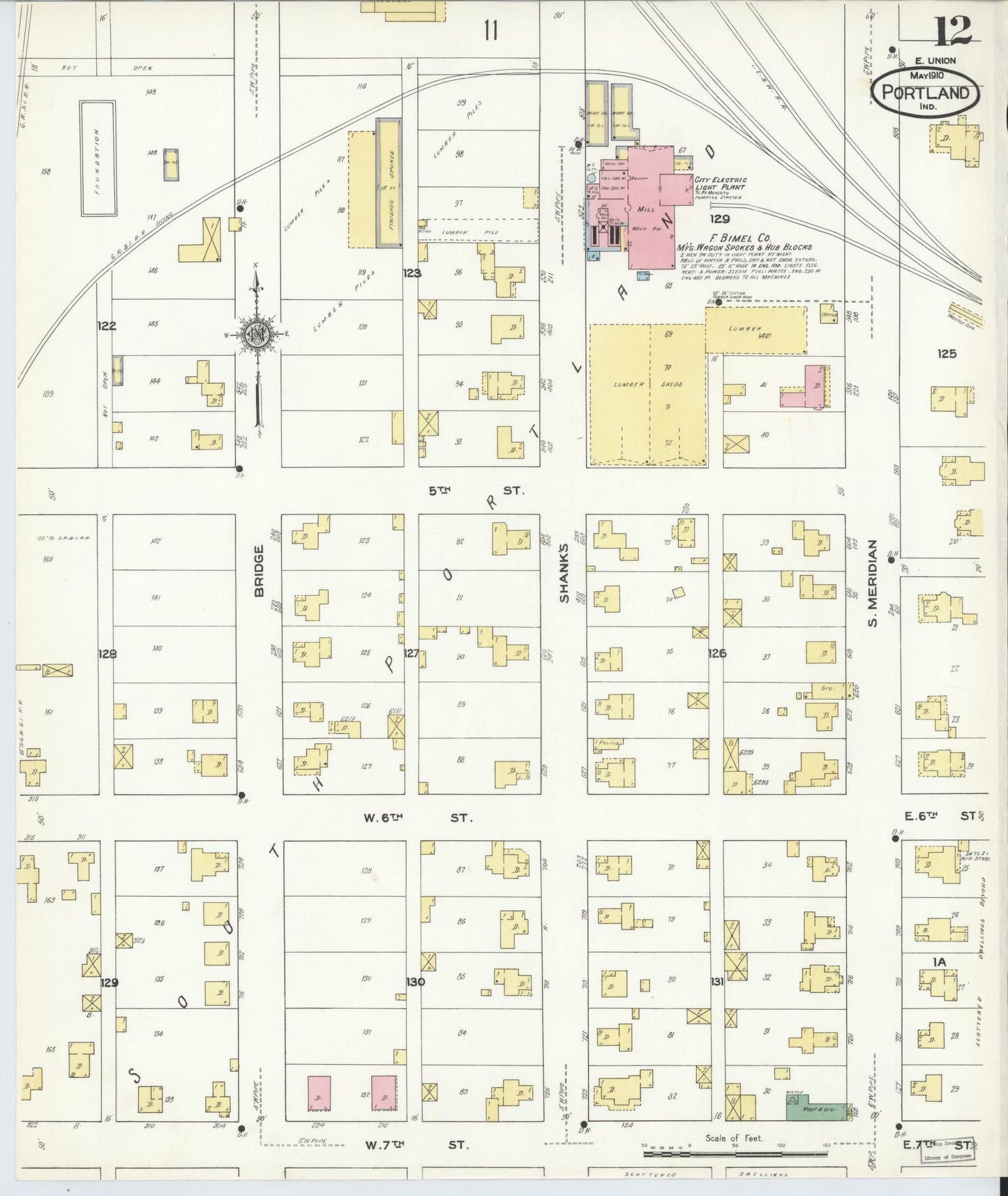 Sanborn Fire Insurance Map from Portland, Jay County, Indiana (1910), Sheet #0012 - Complete Map Set gallery image, historic Sanborn map, vintage wall art, Indiana Indiana