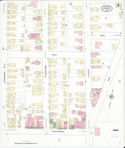 Sanborn Fire Insurance Map from Dover, Kent County, Delaware (1910), Sheet #0004 - Complete Map Set gallery image, historic Sanborn map, vintage wall art, Delaware Delaware