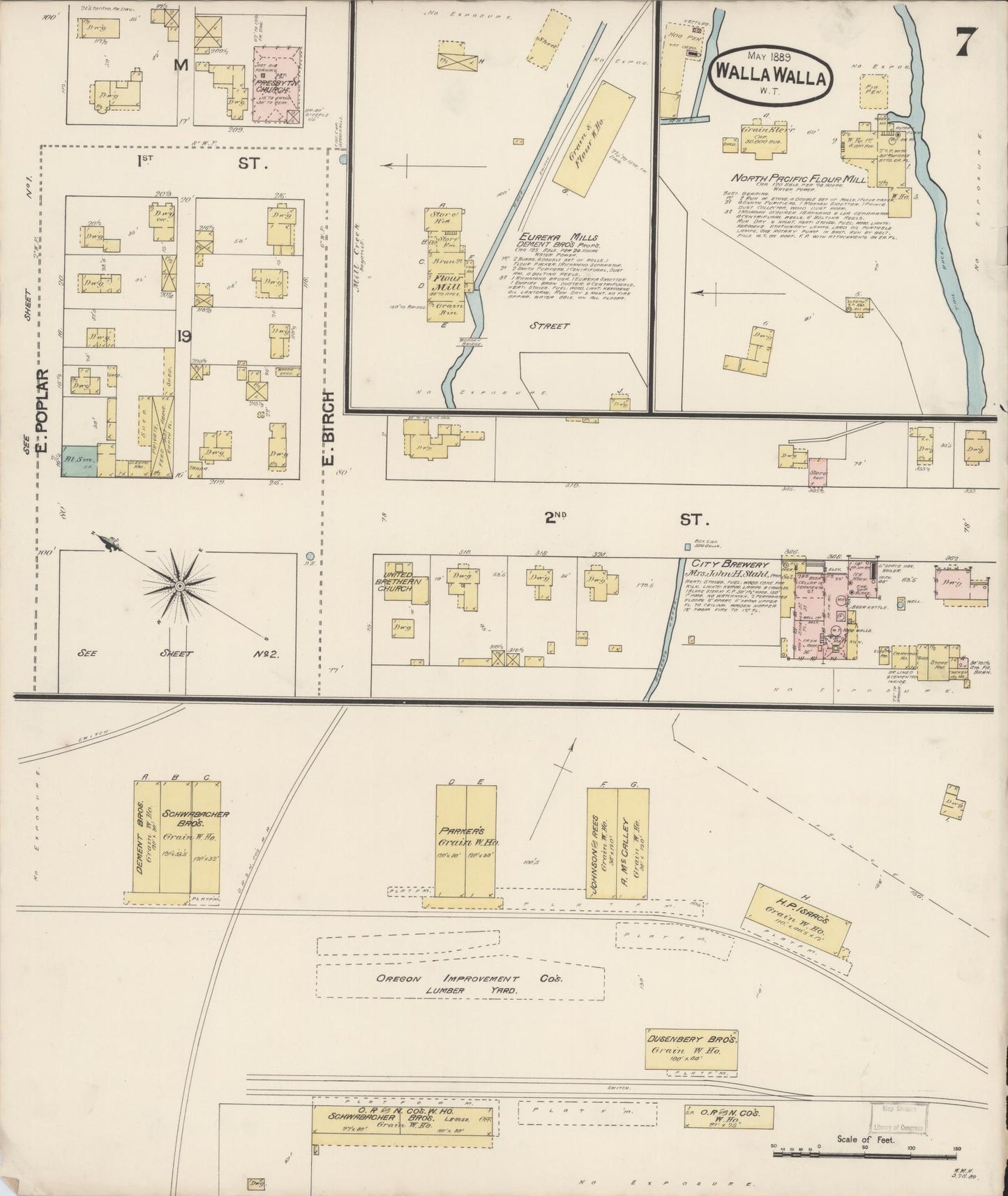 Sanborn Fire Insurance Map from Walla Walla, Walla Walla County, Washington (1889), Sheet #0007 - Complete Map Set gallery image, historic Sanborn map, vintage wall art, Washington Washington