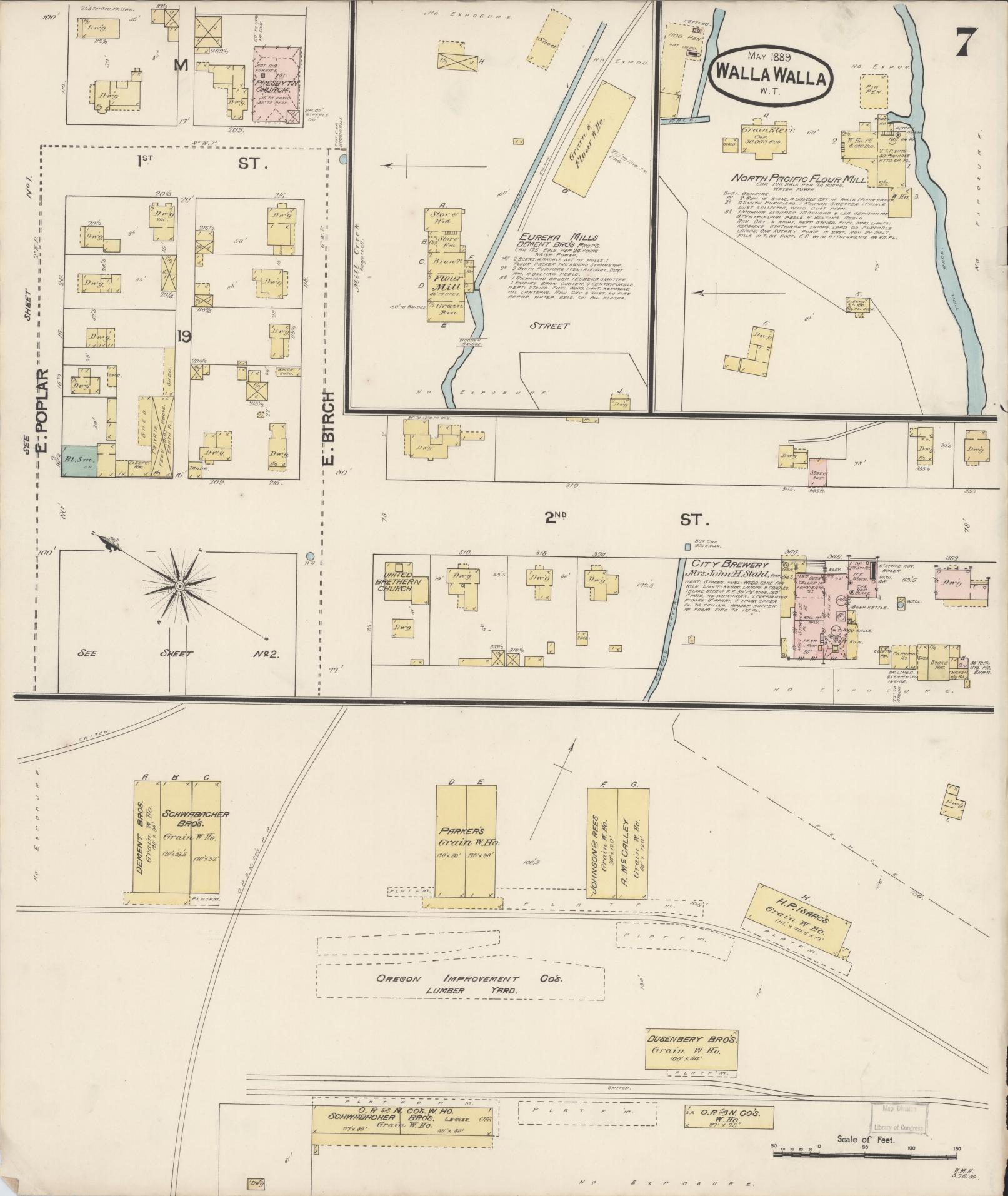 Sanborn Fire Insurance Map from Walla Walla, Walla Walla County, Washington (1889), Sheet #0007 - Complete Map Set gallery image, historic Sanborn map, vintage wall art, Washington Washington