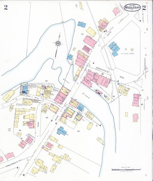 Sanborn Fire Insurance Map from Middlebury, Addison County, Vermont (1927), Sheet #0002 - Historic Sanborn Fire Insurance Map Print, vintage old map wall art, antique decor, genealogy gift, Vermont Vermont map