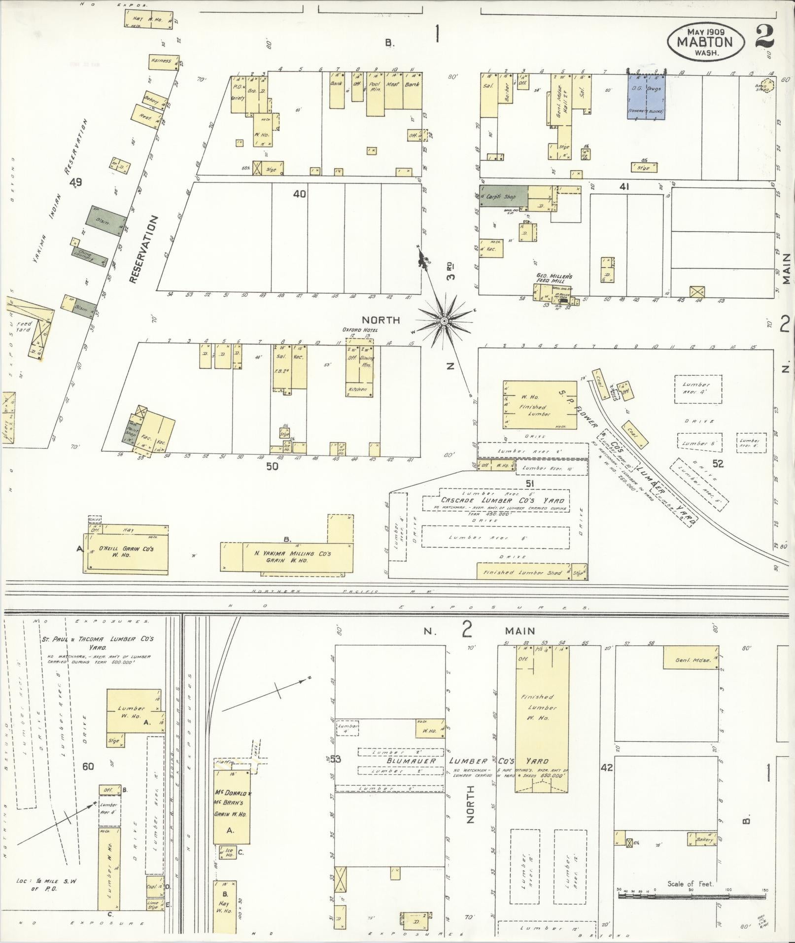 Sanborn Fire Insurance Map from Mabton, Yakima County, Washington (1909), Sheet #0002 - Complete Map Set gallery image, historic Sanborn map, vintage wall art, Washington Washington