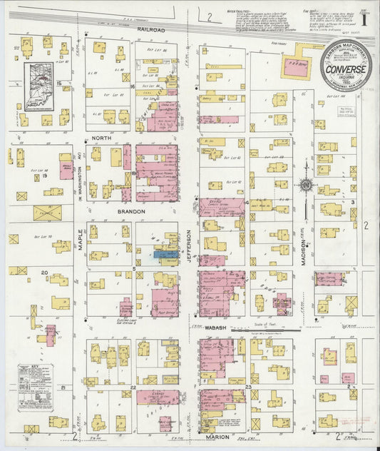 Sanborn Fire Insurance Map from Converse, Miami County, Indiana (1920), Sheet #0001 - Historic Sanborn Fire Insurance Map Print, vintage old map wall art, antique decor, genealogy gift, Indiana Indiana map