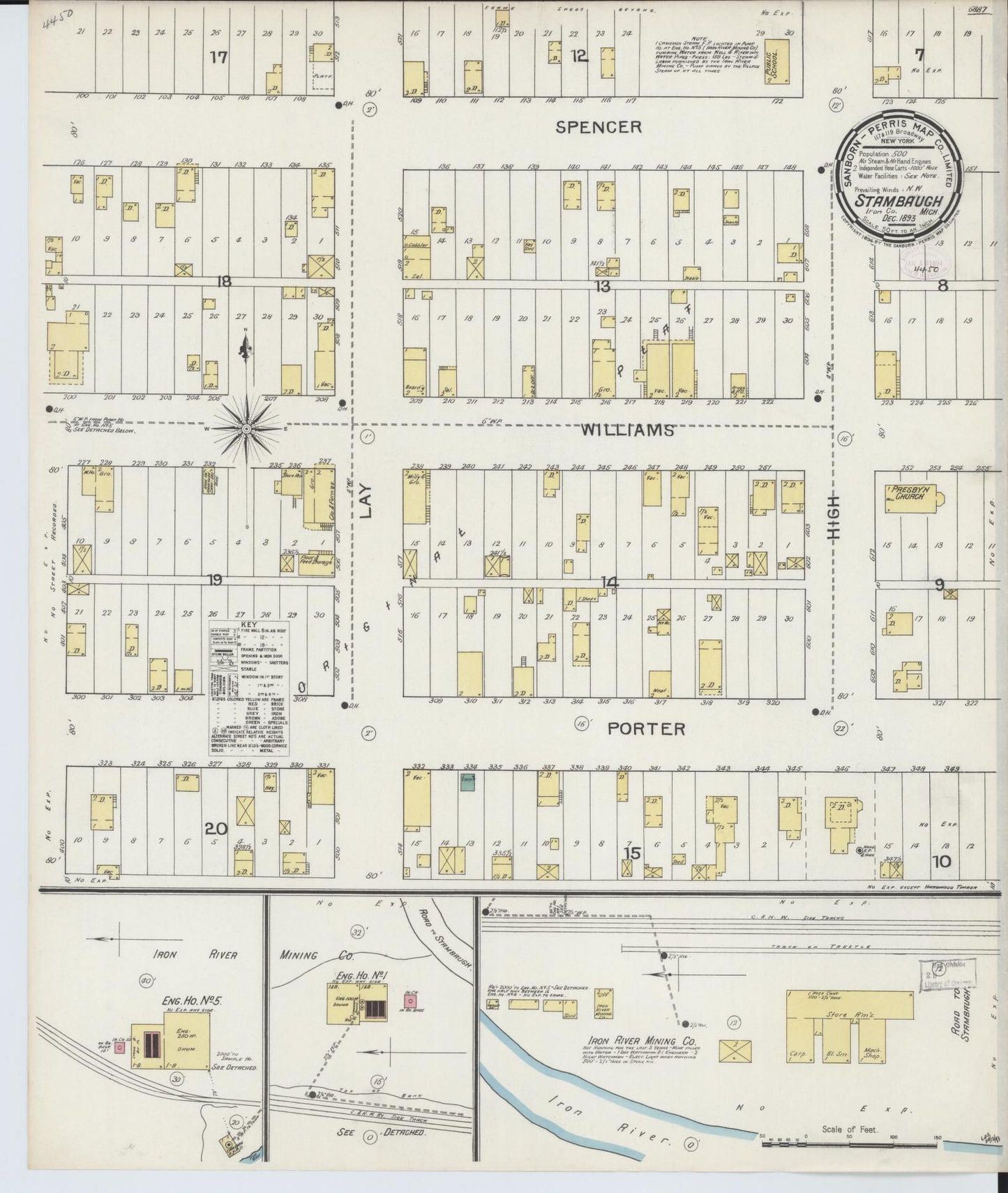 Sanborn Fire Insurance Map from Stambaugh, Iron County, Michigan (1893), Sheet #0001 - Historic Sanborn Fire Insurance Map Print, vintage old map wall art, antique decor, genealogy gift, Michigan Michigan map
