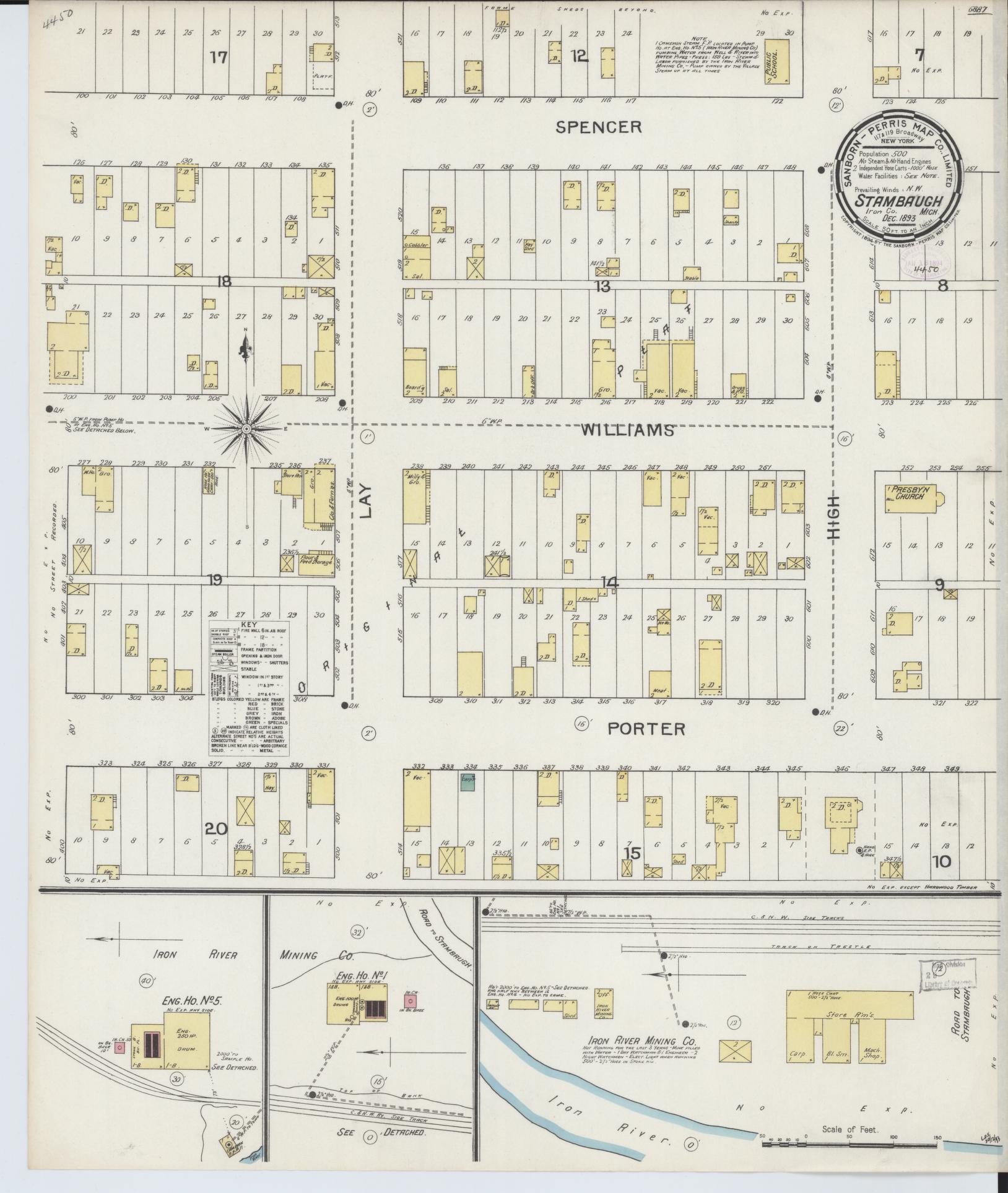 Sanborn Fire Insurance Map from Stambaugh, Iron County, Michigan (1893), Sheet #0001 - Historic Sanborn Fire Insurance Map Print, vintage old map wall art, antique decor, genealogy gift, Michigan Michigan map