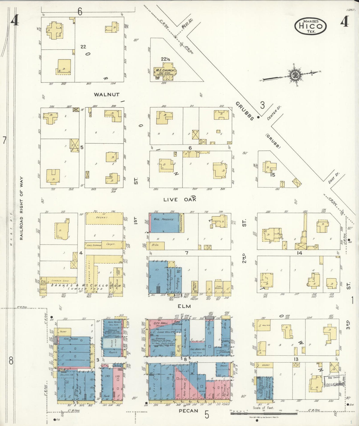Sanborn Fire Insurance Map from Hico, Hamilton County, Texas (1923), Sheet #0004 - Historic Sanborn Fire Insurance Map Print, vintage old map wall art, antique decor, genealogy gift, Texas Texas map