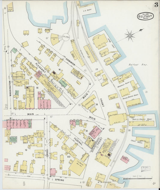 Sanborn Fire Insurance Map from Belfast, Waldo County, Maine (1895), Sheet #0003 - Historic Sanborn Fire Insurance Map Print, vintage old map wall art, antique decor, genealogy gift, Maine Maine map