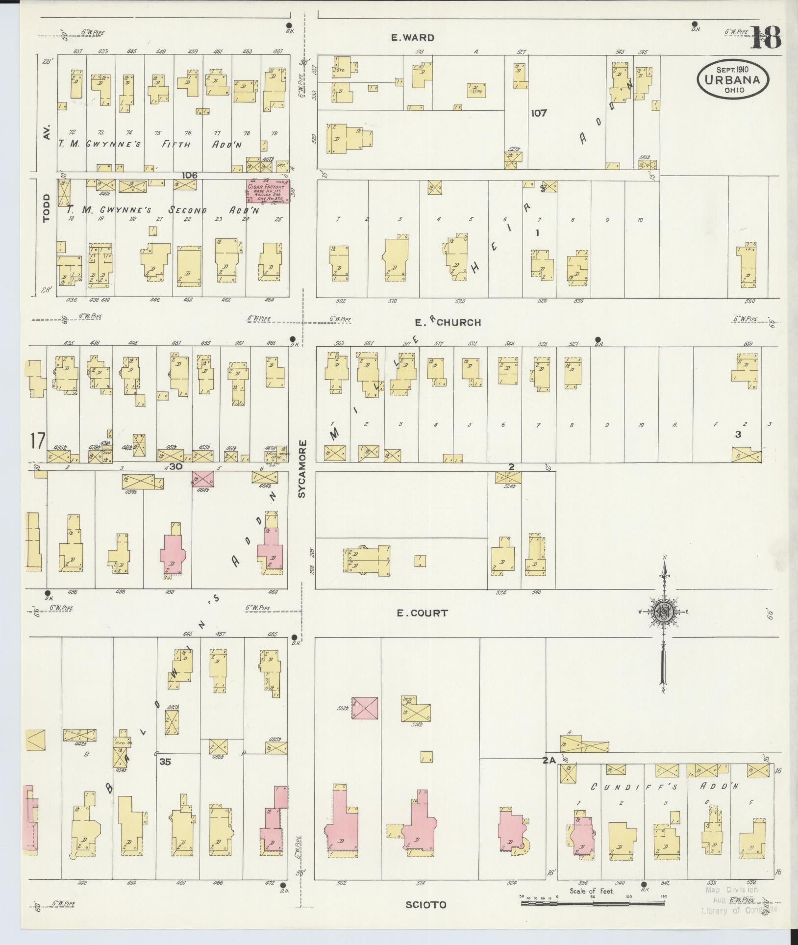 Sanborn Fire Insurance Map from Urbana, Champaign County, Ohio (1910), Sheet #0018 - Historic Sanborn Fire Insurance Map Print, vintage old map wall art, antique decor, genealogy gift, Ohio Ohio map