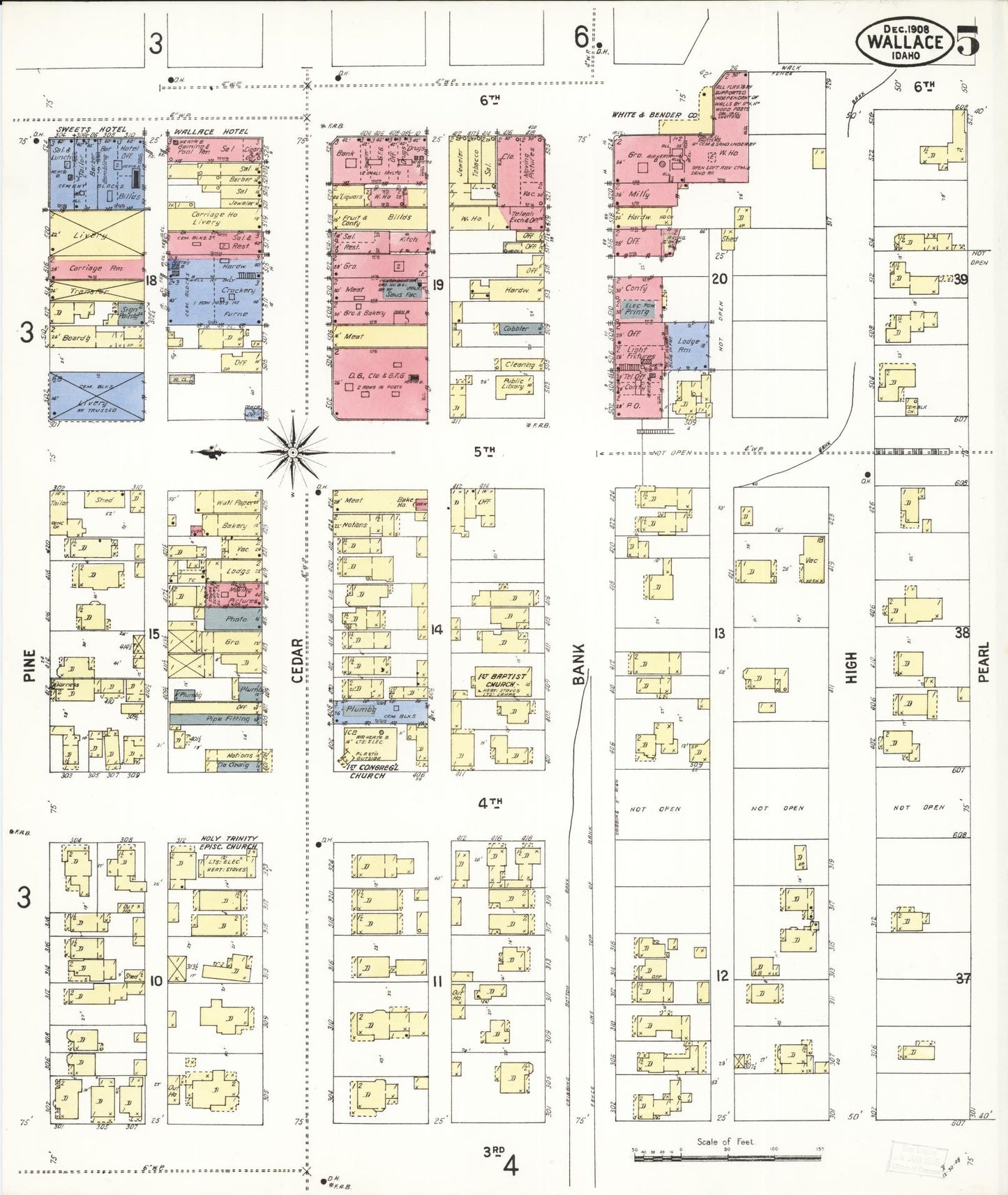 Sanborn Fire Insurance Map from Wallace, Shoshone County, Idaho (1908), Sheet #0005 - Complete Map Set gallery image, historic Sanborn map, vintage wall art, Idaho Idaho