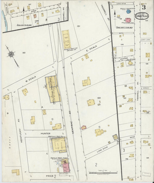 Sanborn Fire Insurance Map from Umatilla, Lake County, Florida (1920), Sheet #0003 - Historic Sanborn Fire Insurance Map Print, vintage old map wall art, antique decor, genealogy gift, Florida Florida map
