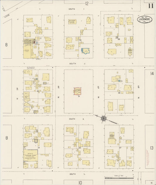 Sanborn Fire Insurance Map from Livermore, Alameda County, California (1917), Sheet #0011 - Historic Sanborn Fire Insurance Map Print, vintage old map wall art, antique decor, genealogy gift, California California map