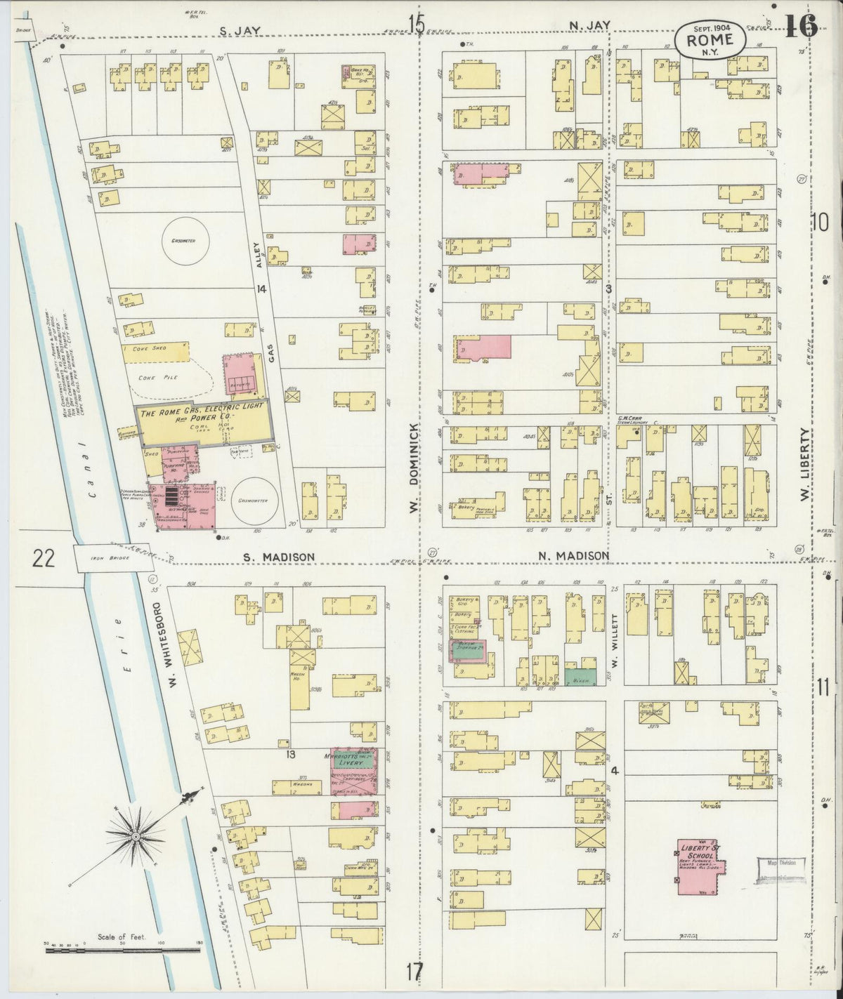 Sanborn Fire Insurance Map from Rome, Oneida County, New York (1904), Sheet #0016 - Complete Map Set gallery image, historic Sanborn map, vintage wall art, New York New York