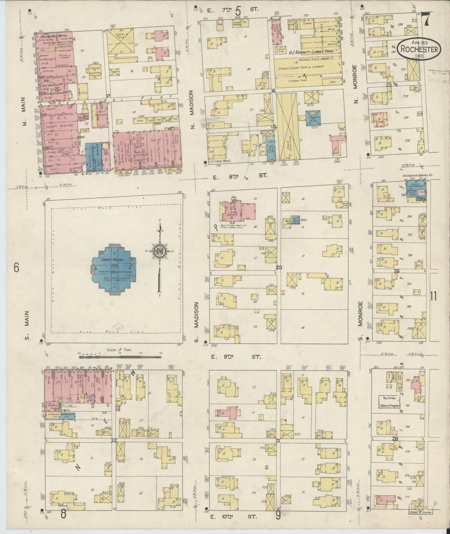 Sanborn Fire Insurance Map from Rochester, Fulton County, Indiana (1913), Sheet #0007 - Complete Map Set gallery image, historic Sanborn map, vintage wall art, Indiana Indiana