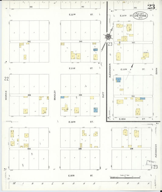 Sanborn Fire Insurance Map from Cheyenne, Laramie County, Wyoming (1912), Sheet #0023 - Historic Sanborn Fire Insurance Map Print, vintage old map wall art, antique decor, genealogy gift, Wyoming Wyoming map