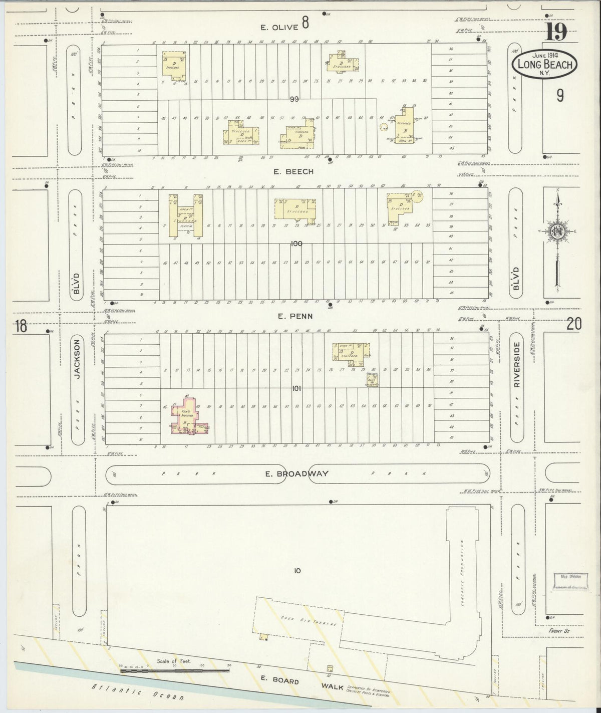 Sanborn Fire Insurance Map from Long Beach, Nassau County, New York (1914), Sheet #0019 - Complete Map Set gallery image, historic Sanborn map, vintage wall art, New York New York