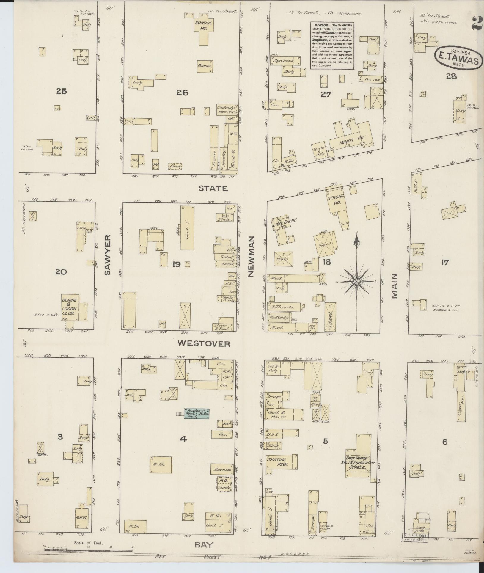 Sanborn Fire Insurance Map from East Tawas, Iosco County, Michigan (1884), Sheet #0002 - Complete Map Set gallery image, historic Sanborn map, vintage wall art, Michigan Michigan