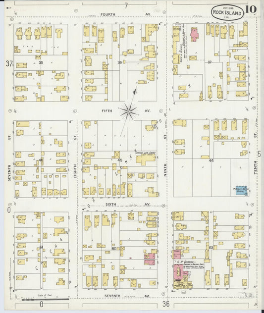Sanborn Fire Insurance Map from Rock Island, Rock Island County, Illinois (1898), Sheet #0010 - Historic Sanborn Fire Insurance Map Print, vintage old map wall art, antique decor, genealogy gift, Illinois Illinois map