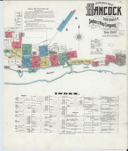Sanborn Fire Insurance Map from Hancock, Houghton County, Michigan (1907), Sheet #0001 - Complete Map Set gallery image, historic Sanborn map, vintage wall art, Michigan Michigan