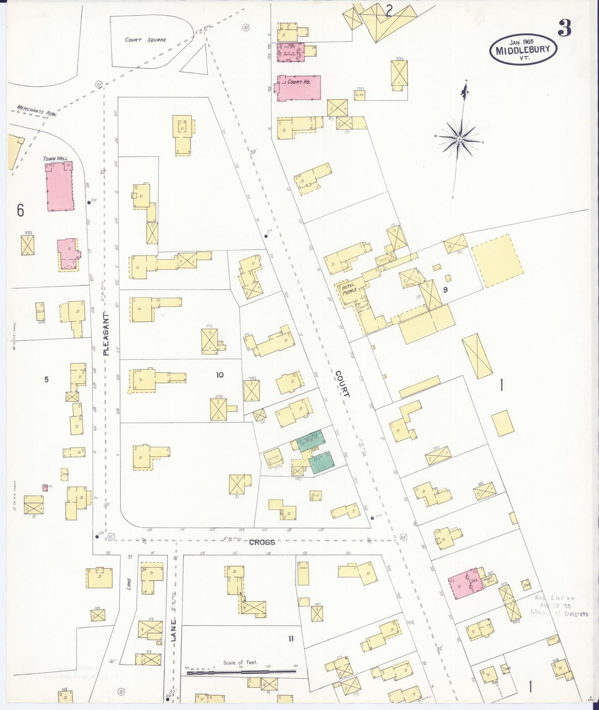 Sanborn Fire Insurance Map from Middlebury, Addison County, Vermont (1905), Sheet #0003 - Complete Map Set gallery image, historic Sanborn map, vintage wall art, Vermont Vermont