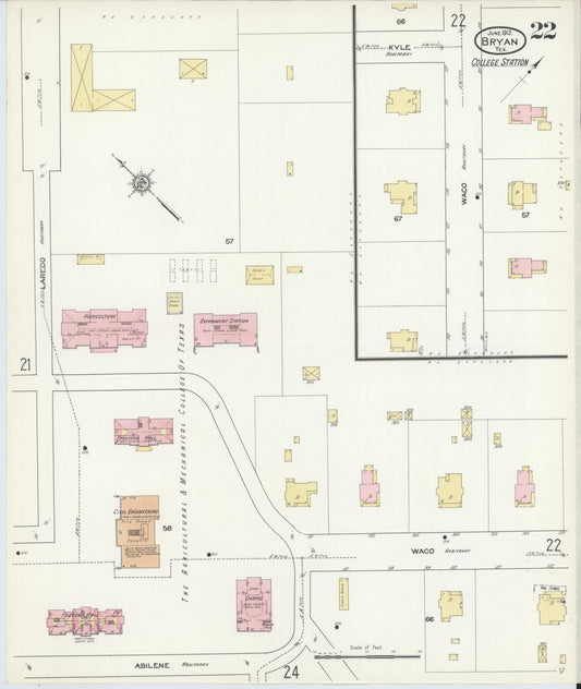 Sanborn Fire Insurance Map from Bryan, Brazos County, Texas (1912), Sheet #0022 - Historic Sanborn Fire Insurance Map Print, vintage old map wall art, antique decor, genealogy gift, Texas Texas map